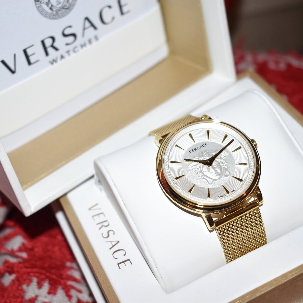 NWT • new VERSACE WATCH *Unisex Women's / Men's Gold Sterling Silver pearl inlay